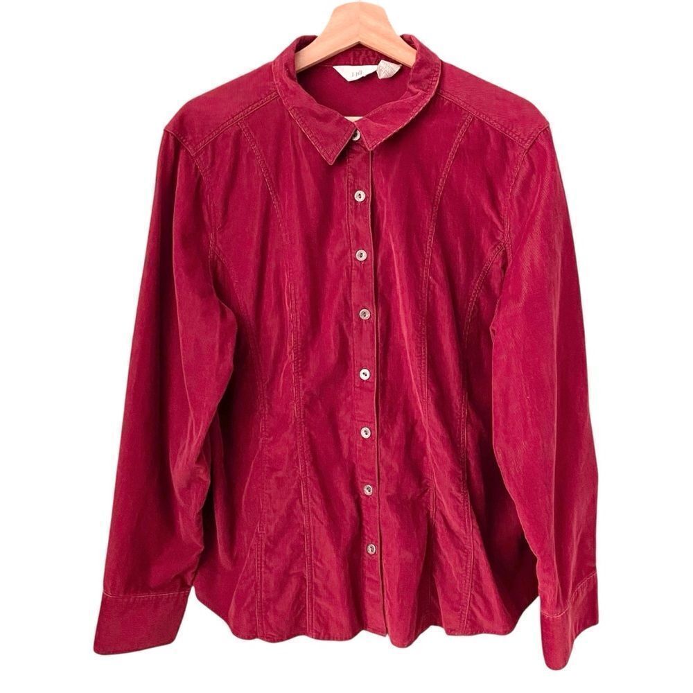 J. Jill Corduroy Button Front Shirt Long Sleeve Lagenlook in Wine Red Size XL